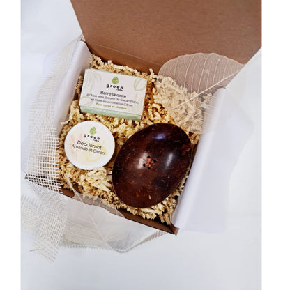 Coffret cadeau barre à choix, déodorant et porte-savon noix de coco